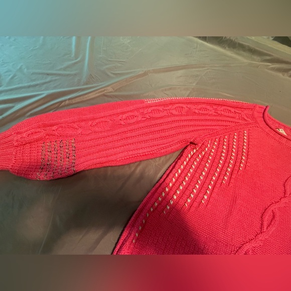 NWT NIC+ZOE Pink Roundneck Lightweight Crafted Cables Sweater Size LP MSRP $168 - Picture 5 of 14